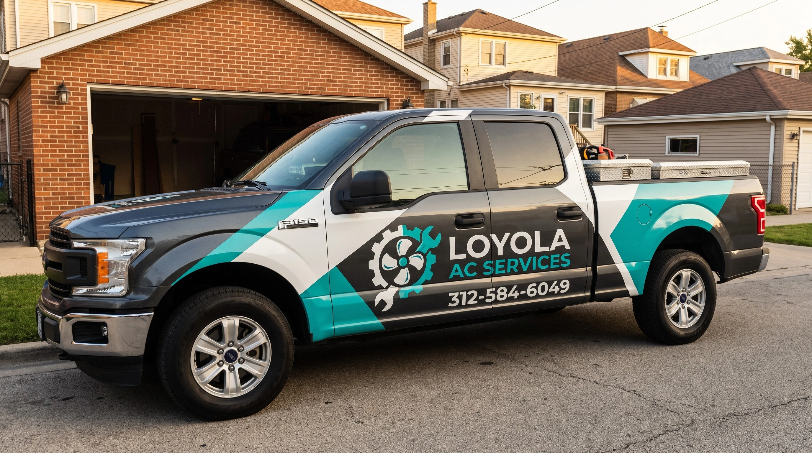 Loyola AC Services technician servicing a heating and cooling system in Chicago